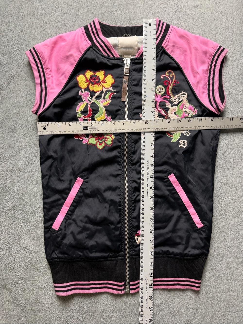 Diesel Pink & Black Embroidered Bomber Vest Jacket - Picture 2 of 5